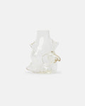 Clear glass vase with gold accents on a white background