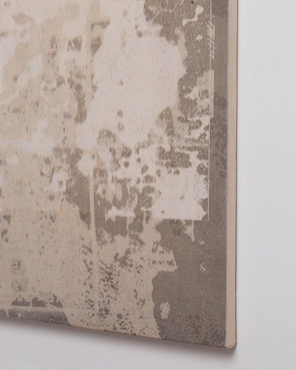 Close-up of a textured surface with a neutral color palette on a light gray background