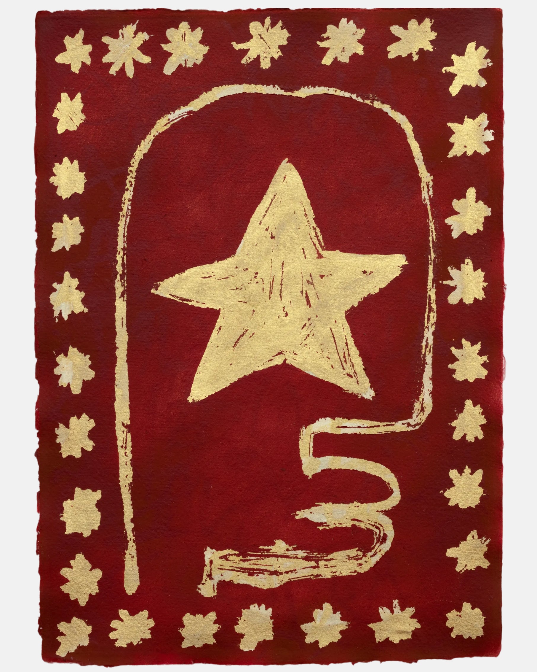 Red fabric with gold star and snake design