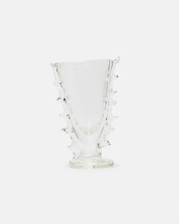 Clear glass vase with unique design on a white background