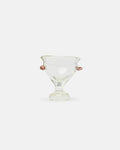 Clear glass vase with pink accents on a white background