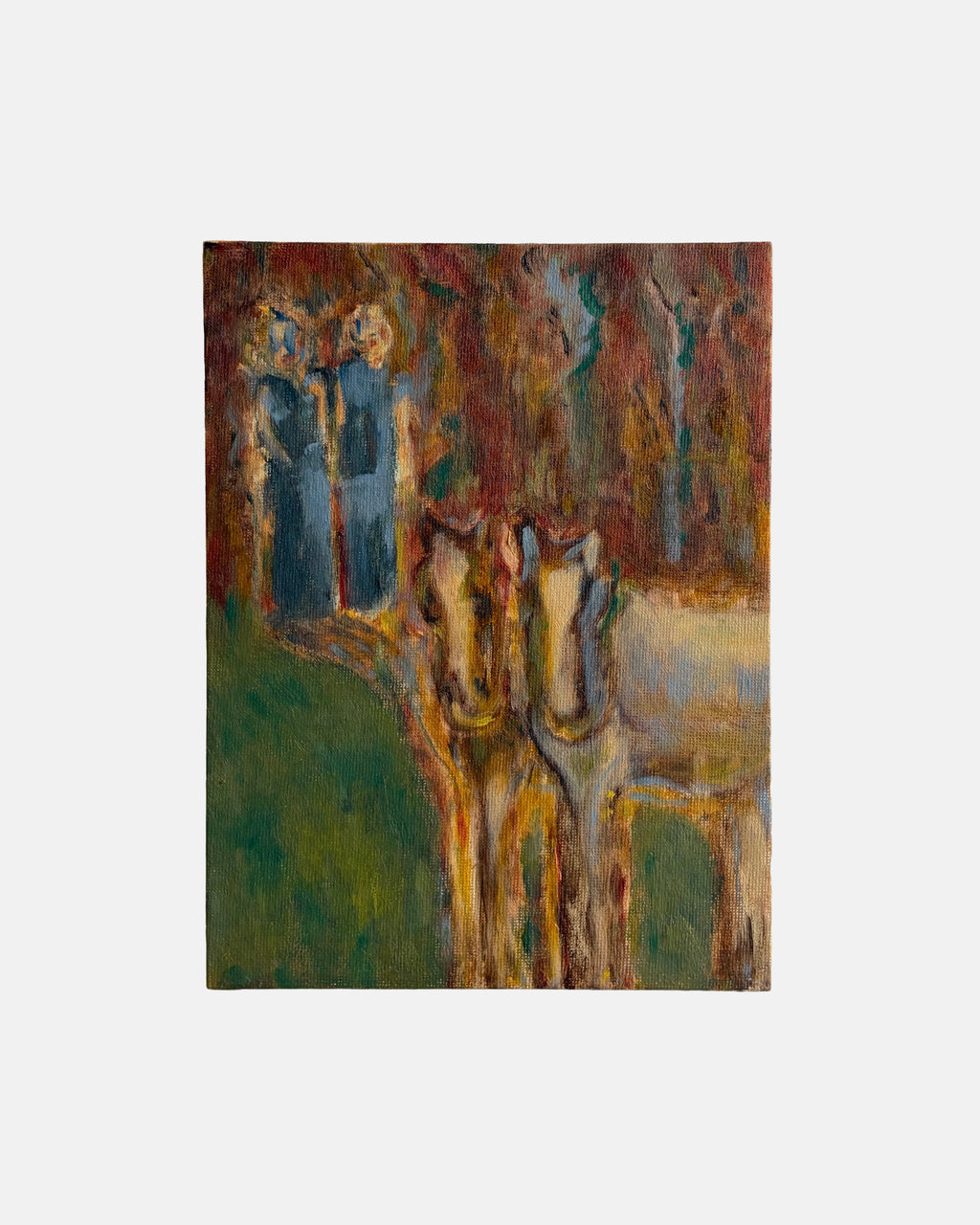 Artistic depiction of figures in a natural setting with earthy tones.